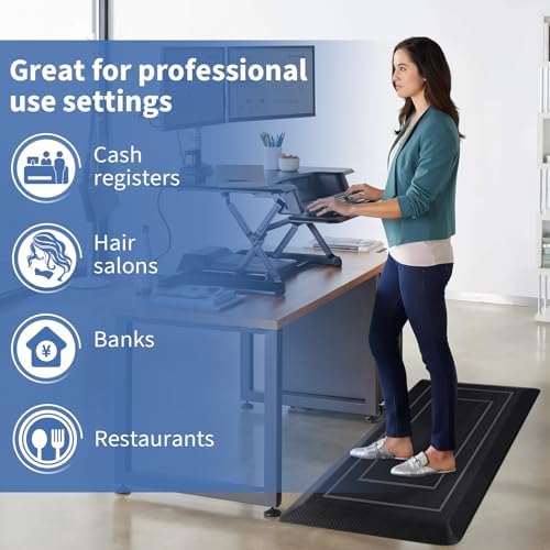 UKISS 9/10"" Extra Thick Cushioned Anti Fatigue Kitchen Mat, Waterproof High Density Foam Standing Desk Mat, Non-Slip Ergonomic Comfort Mat for Kitchen, Office,Workstation Black (Black, 20" X 39")