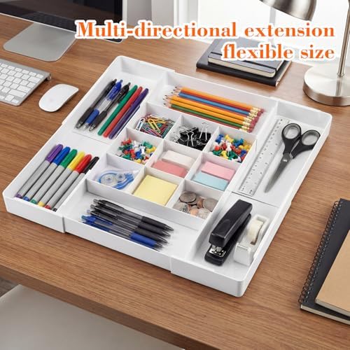Briwooody 2 Pcs Expandable Drawer Organizer, White, 13 Compartments