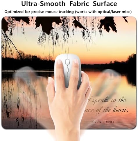 9.5x7.9 Inch Office/Gaming Mouse Pad, God Speaks in The Silence of The Heart Inspirational Quote, Serene Lake Scene at Sunset Christian Bible Verse Scripture Cute Anti-Slip Mat for Desk