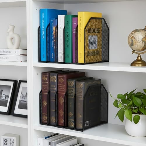 Eorbow Adjustable Desk File Organizer, 5 Sections Upright Desktop Organizer, Standing Wire Mesh Paper Divider, Sturdy Metal Folder Sorter for Office Supplies