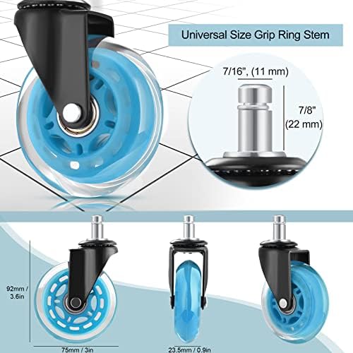 Hivexagon Office Chair Caster Wheels Replacement Set of 5, Heavy Duty Universal Quiet Rolling Casters 3 inch Fit Standard Office Chair for Hardwood Floors, Tiles and Carpet (Blue)