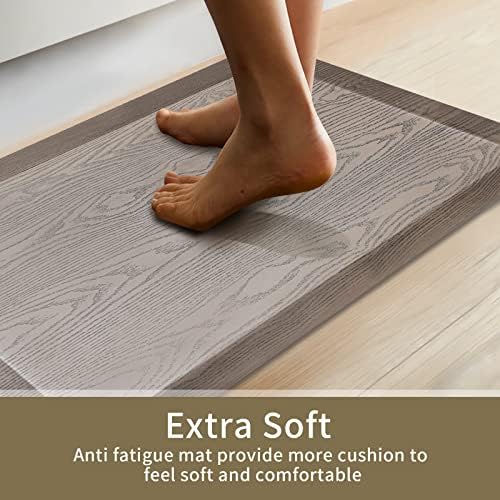 3/4'' Extra Support Anti Fatigue Comfort Mat for Standing Desks, Waterproof Kitchen Floor Mat, Non-Slip Standing Kitchen Mat for Offices, Home, Garages (Taupe Wood Grain, 20''x39'')