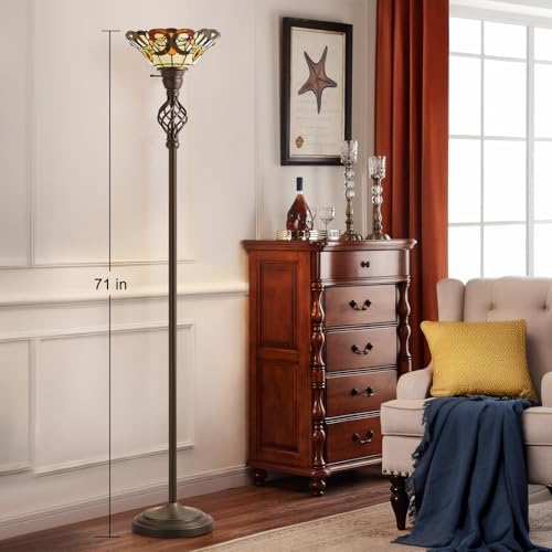 GyroVu Torchiere Floor Lamp for Living Room, Tiffany-Style Reading Light