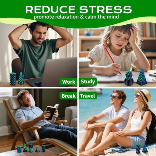 3D Printed Fidget Toys (6 Pack), Impossible Cone & Pyramid Spiral Toy, Optical Illusion Passthrough Desk Toys for Adults & Kids, Stress Relief Sensory Fidgets for Anxiety, Cool Office Gifts, Pack4