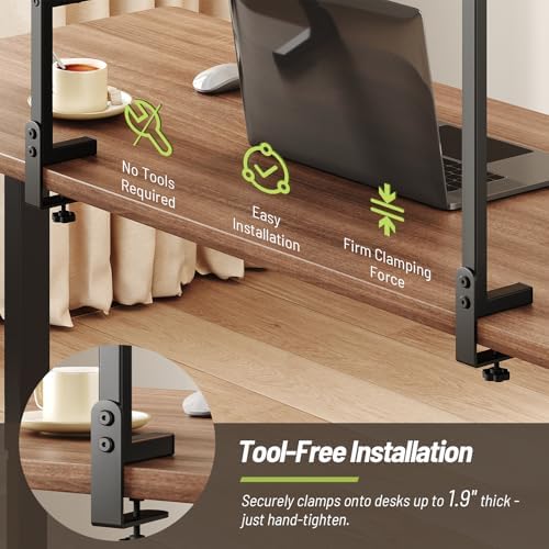 Clamp On Desk Shelf, Metal & Wooden Desktop Bookshelf & Heavy Duty Desktop Organizer, Desk Accessories,38.3" W x 33" H (Black) 999BKSSJ197