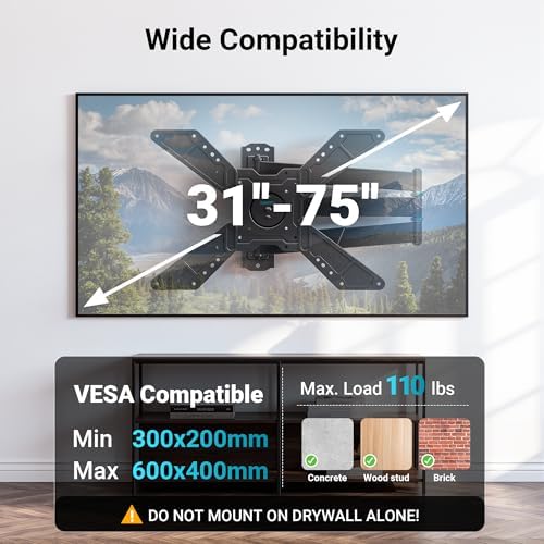 BONTEC Full Motion Corner TV Wall Mount for 31–75 Inch TVs, 33" Long Arm