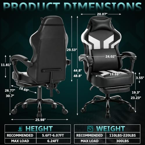 Office Computer Gaming Chair for Adults with Footrest, B-White