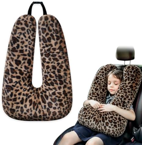 Atablyn Leopard Print Brown Soft Cotton Travel Neck Pillow for Kids & Adults, Ergonomic Support for Car Seats & Airplane Travel, Cozy Compact Design for Long Distance Trips