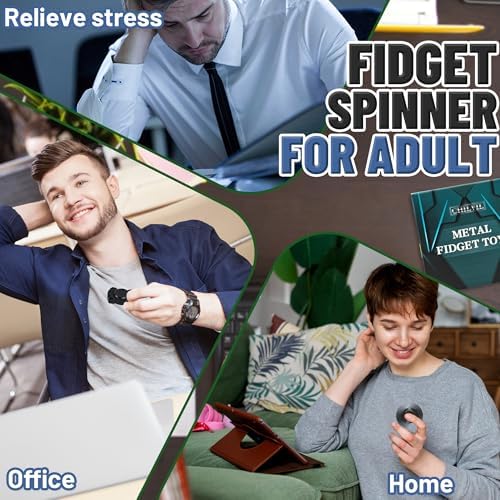 3-in-1 Fidget Spinner Toy for Adult Metal Slider Clicker Spinner Magnetic for Adult Men Office Desk Toy Stress Anxiety Relief ADHD Magnet EDC Cool Gadget Gifts Easter Basket Stuffer - 2PC Black
