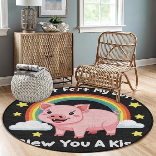 Circular Rugs Large Modern Round Area Rug Fashion Decor Mat for Home Office Pink Pigs Animal I Didnt My Blew You A Kiss