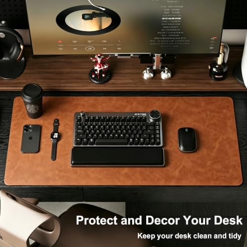 Distressed Leather Desk Mat - Non-Slip PU Leather Desk Pad Protector - Large Waterproof Mouse Pad Computer Keyboard Desk Mat Desk Accessories for Office & Home (Brown, 36"x17")