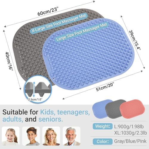 Upgrade Silicone Foot Massage Mat with Dual-Side Usage, Large Reflexology Mat for Feet Relaxation, Foldable Foot Acupressure Mat, Portable Standing Desk Mat for Pain, Fatigue Relief(Blue-XL)