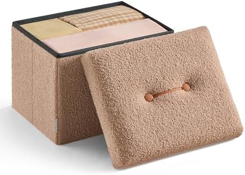 SONGMICS Small Folding Storage Ottoman, 12.2 x 16.1 x 12.2 Inches