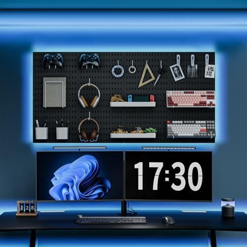 MULSAME Pegboard Combination Kit, Wall Mounted Storage Set with 4 Pegboards & 14 Accessories Hanging, Black Peg Boards Organizer for Walls Display, Crafts Organization, Kitchen Organizer, 22" x 22"