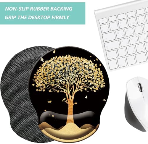 Mouse Pad with Wrist Support, Ergonomic Mouse Pad with Memory Foam Wrist Rest Cushion, Non-Slip Rubber Base Gaming Mice Pad for Home Office Computer Laptop, Tree