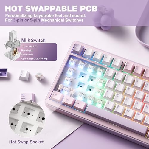 YUNZII B75 PRO 75% Wireless Mechanical Keyboard (Purple, Milk Switch)