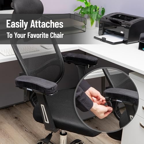Mind Reader Air-Cloud Memory Foam Armrest Pads, Office & Gaming Chair Arm Rests, Elbow Support with Washable Cover, Black