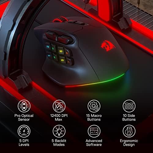 Redragon M811 Wired RGB MMO Gaming Mouse 10000 DPI Remapping Keys