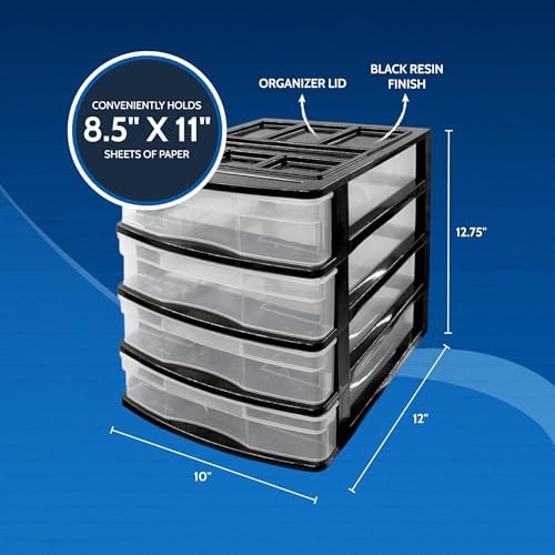 Gracious Living 4-Drawer Desktop/Countertop Storage Organizer, Black/Clear
