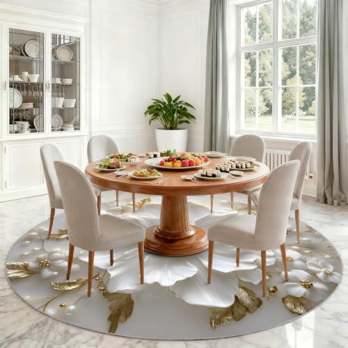 Floral Round Area Rug - 3.3ft Relief Floral Round Rug for Kitchen, Modern Luxury Circle Rugs Washable Soft Non-Slip Carpet for Bathroom Kitchen Decor Mat