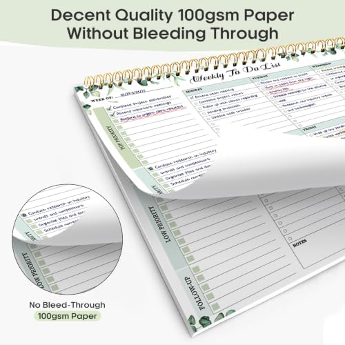 Taja Weekly To Do List Notepad, Undated Weekly Planner Pad, 8.5" x 11"