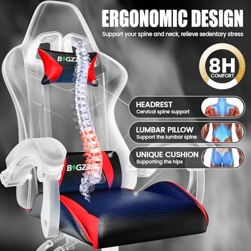 Bigzzia Gaming Chair with Lumbar Support, Ergonomic Gamer Chair Red