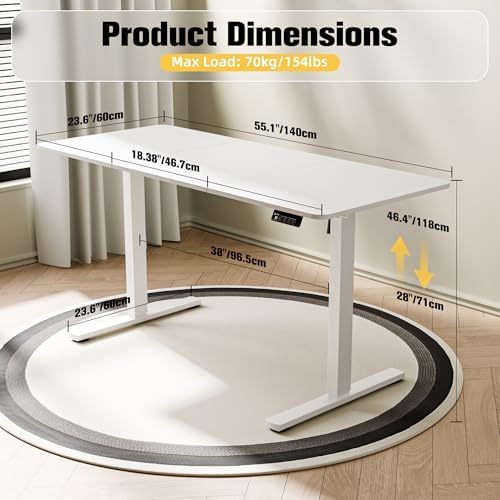 ERGOMAKER 55"x24" Standing Desk, Height Adjustable Sit-Stand Office, White