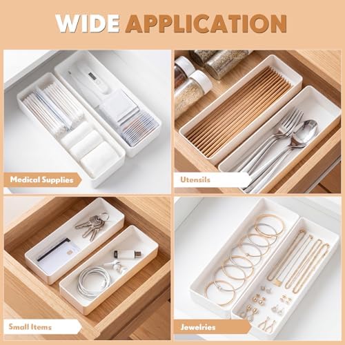 Teling 2 Pcs White Plastic Desk Drawer Organizer Pen Tray Shallow