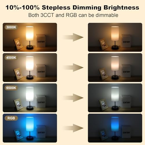 Unicozin Table Lamp,3 CCT 3000K/4500K/6500K & RGB Color Changing,Stepless Dimmable Touch Control Bedside Lamp for Reading,Ambience Nightstand Light for Home Decor Party,White Shade