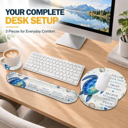 3 Piece Wrist Rest Mouse Pad Set with Keyboard Support Blue Sea Turtle