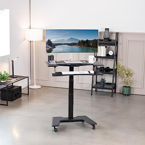 VIVO Black Electric 36 in Dual Platform Standing Desk Cart, DESK-V111VT