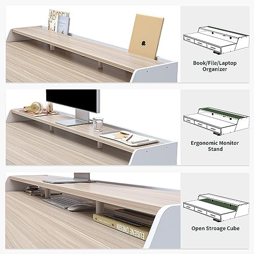 CubiCubi One-Piece Standing Desk 55x26 with 3 Wood Drawers, Pale Walnut