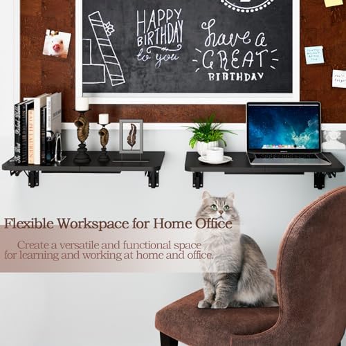 TEAMIX Wall Mounted Folding Table, Black Floating Desk for Small Spaces