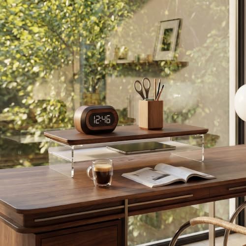 Fenge 23.6" Monitor Stand with Clear Acrylic Legs, Brown