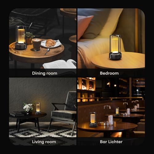 Rechargeable Cordless Small Metal Table Lamp, Stepless Dimming, 3-Color
