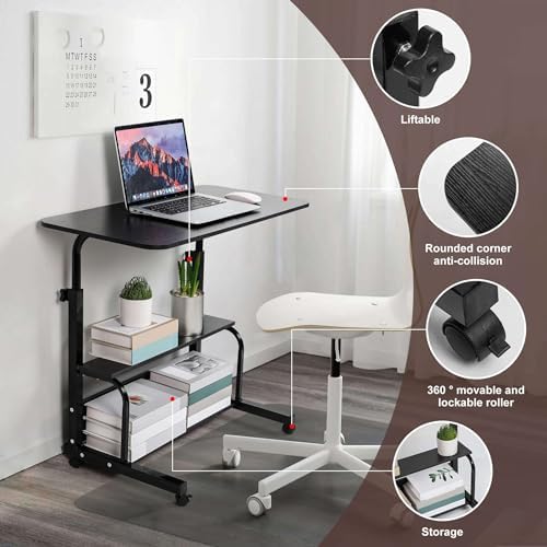Adjustable Height Mobile Computer Desk with Wheels Black 31.5X15.7 Inches