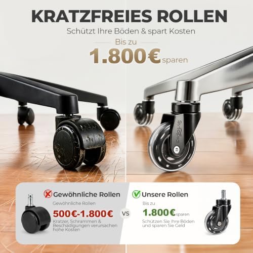 Office Chair Wheels Replacement 3 Inch, Heavy Duty PU Caster Wheels for Hardwood Floor & Carpet, Smooth Quiet Rolling, Hair-Proof, Universal 11mm Stem Fit Most Chairs, Not for 1KEA, Set of 5 (Clear)