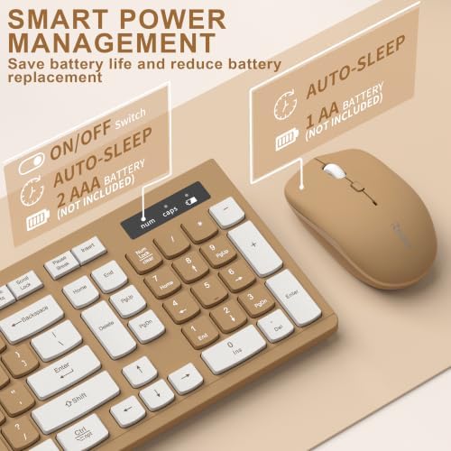 Wireless Keyboard and Mouse Combo Silent for Office and Home(Mocha Color-A)
