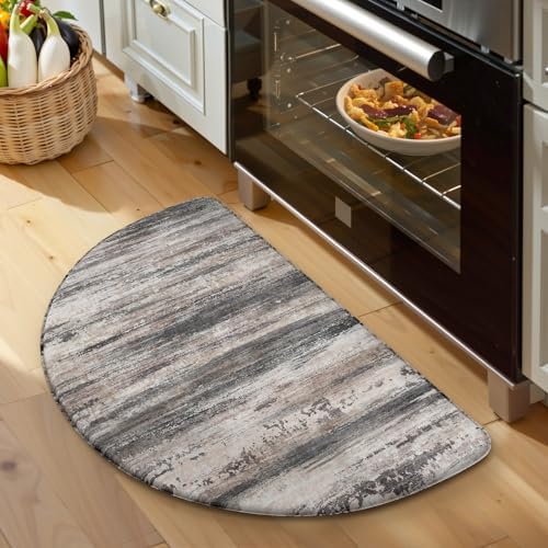 KIMODE Anti Fatigue Kitchen Mats, Black and Grey Half Moon Kitchen Rug
