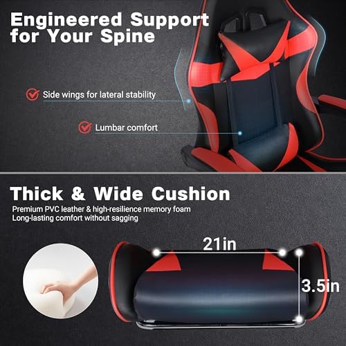 Gaming Chair with Footrest and Lumbar Support, Height Adjustable Chair with 360°Office Desk Chair,Heavy Duty 330lbs Computer Chair for Adults