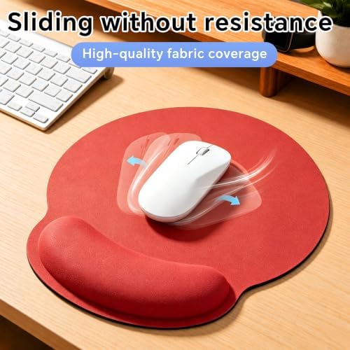 Ergonomic Mouse Pad with Wrist Rest, Lycra Surface, Red