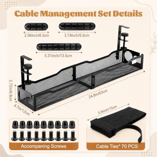 98 Pcs Cable Management, 25" No Drill Under Desk Cord Organizer