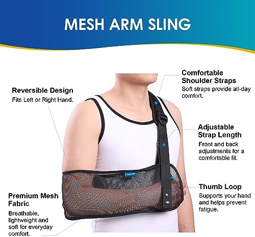 Mesh Arm Shoulder Sling Medical Shoulder Immobilizer for Shoulder Injury Torn Rotator Cuff, Breathable Arm Brace for Shower, Right Left Arm Stabilizes Elbow Arm Wrist Injury for Men Women (Black-M)