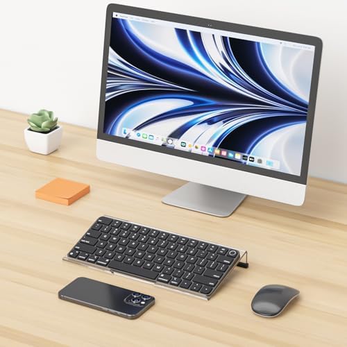 Richboom Computer Keyboard Stand for Desktop, 11.8" Tiny Clear Acrylic Keyboard Riser 78 Keys Compact Keyboard Lift for Desk Ergonomic Short Keyboard Holder Tray with Black and Pink Silicone Strip