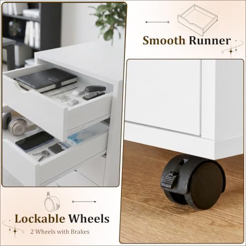 5 Drawer Rolling Storage Cabinet, Mobile File Cabinet for Office, White
