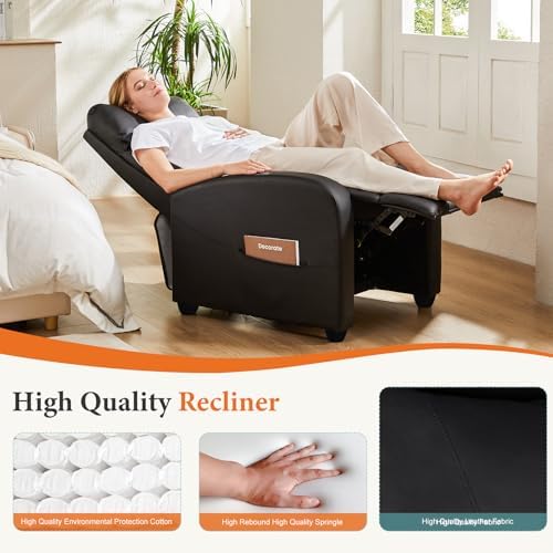 Sweetcrispy Recliner Chair PU Leather Recliner Sofa No Massage, Home Theater Seating with Lumbar Support, Adjustable Push Back Overstuffed High-Density Sponge Reclining for Living Room, Black