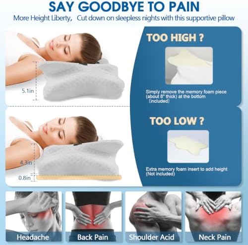 CHxxy Memory Foam Pillows, Cervical Pillow for Neck & Shoulder Pain Relief