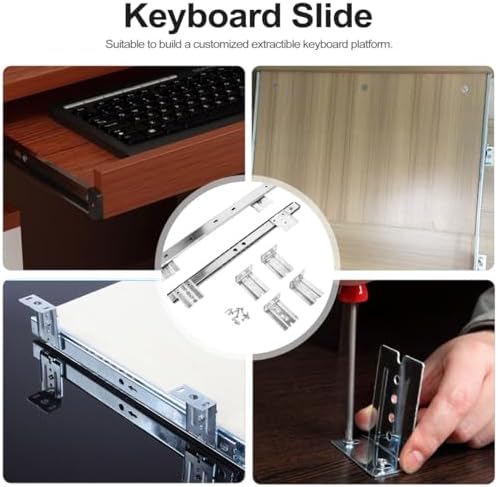 FAVOMOTO 14" Keyboard Drawer Slides - Heavy Duty Ball Bearing Keyboard Slides Under Desk Rails Rack Tray Accessories for Cabinet Furniture Hardware Rails