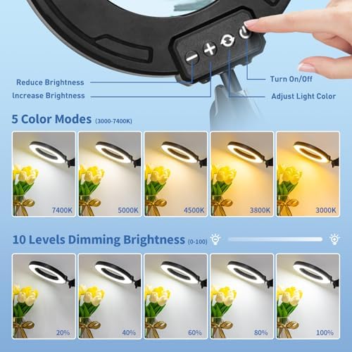 HITTI 12X Ultra Long Magnifying Glass with Light and Clamp