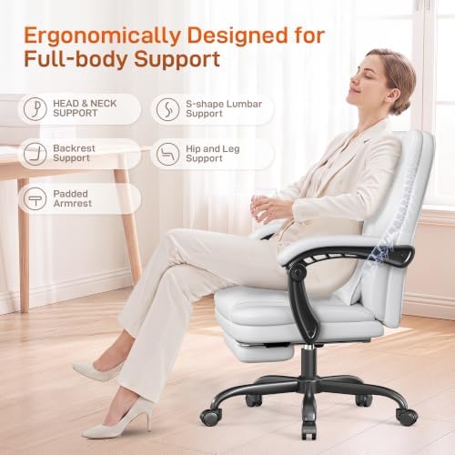 Ergonomic Office Chair with Foot Rest, 300 lbs Executive Leather Desk Chair